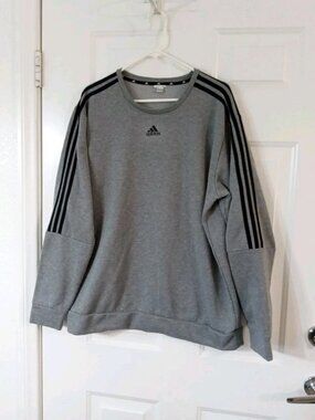 Adidas Men's XL Grayish Blue Crewneck Sweatshirt with Black 3 Stripes